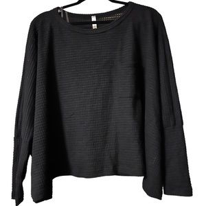 NWOT Melody Thomas Studio Long Sleeve Black Waffle Knit Dolman Top